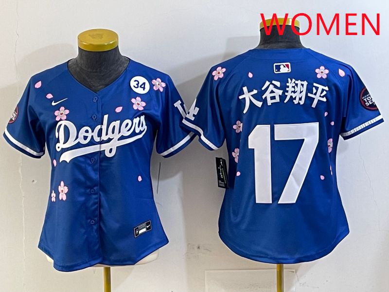 Women Los Angeles Dodgers #17 Ohtani Blue Sakura Edition 2025 Nike MLB Jersey style 14->women mlb jersey->Women Jersey